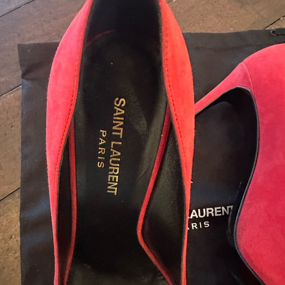 Saint Laurent Red Suede Heels - Picture 4 of 10